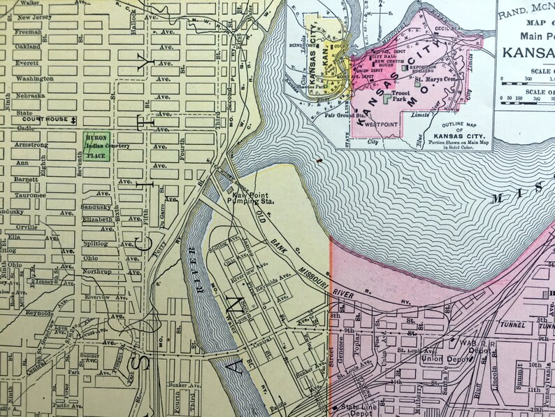 1895 Antique Map of Kansas City Main Portion LDN Etsy