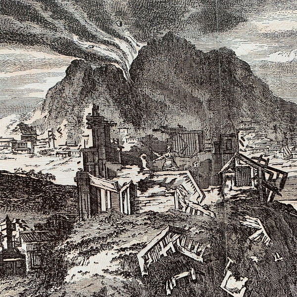 Antique Print of the Tokyo Earthquake in 1650