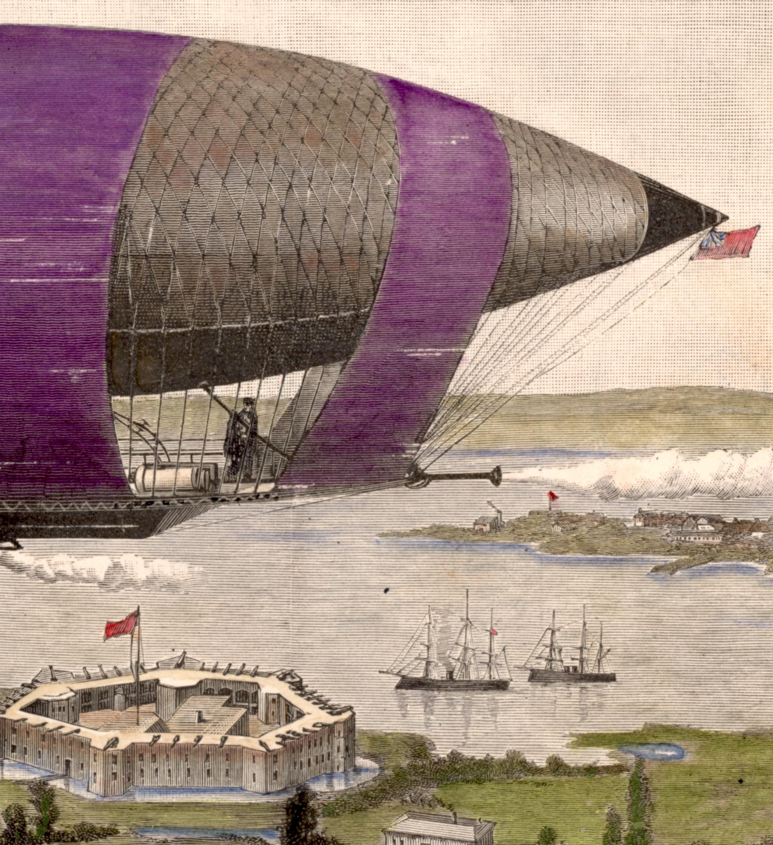 1885 Rare Handcoloured Antique Print of a New American Navigable War ...