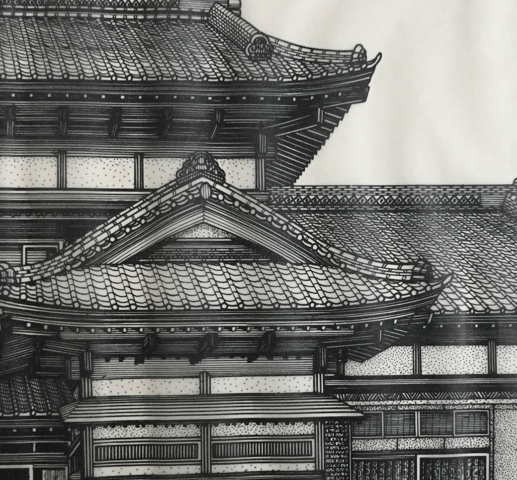 Large Vintage Japanese Architectural Print on Parchment Paper From
