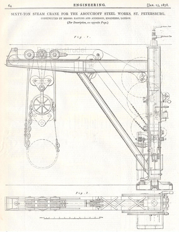 Antique Print of a Sixty-ton Crane Victorian Technical - Etsy