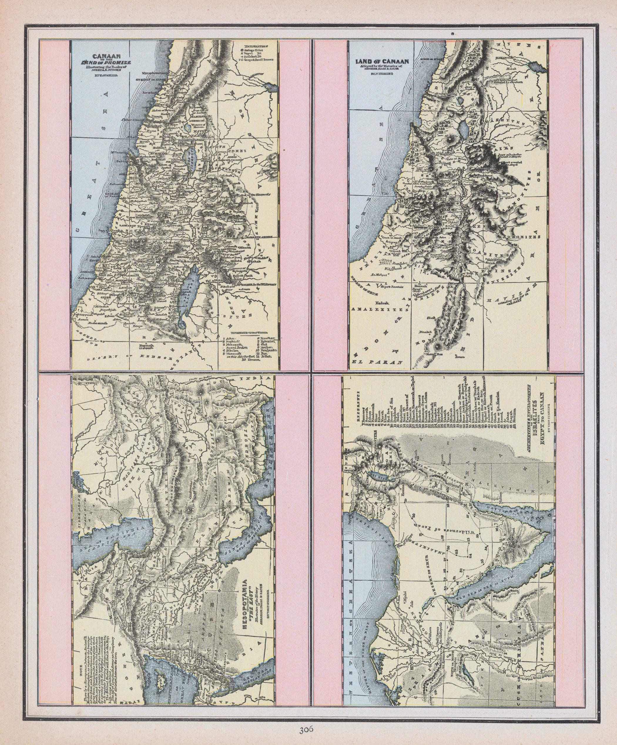 アンティーク聖書地図 - 1 枚のシートに 8 つのミニ地図 - 1888