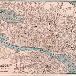 Ancienne carte de Glasgow, Écosse - Publiée en 1888