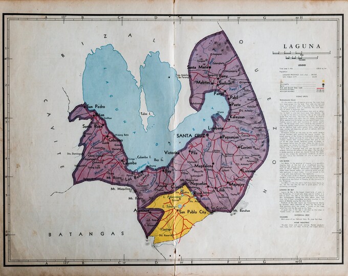 Large Vintage Map of Laguna Province Philippines San Pablo Etsy Canada