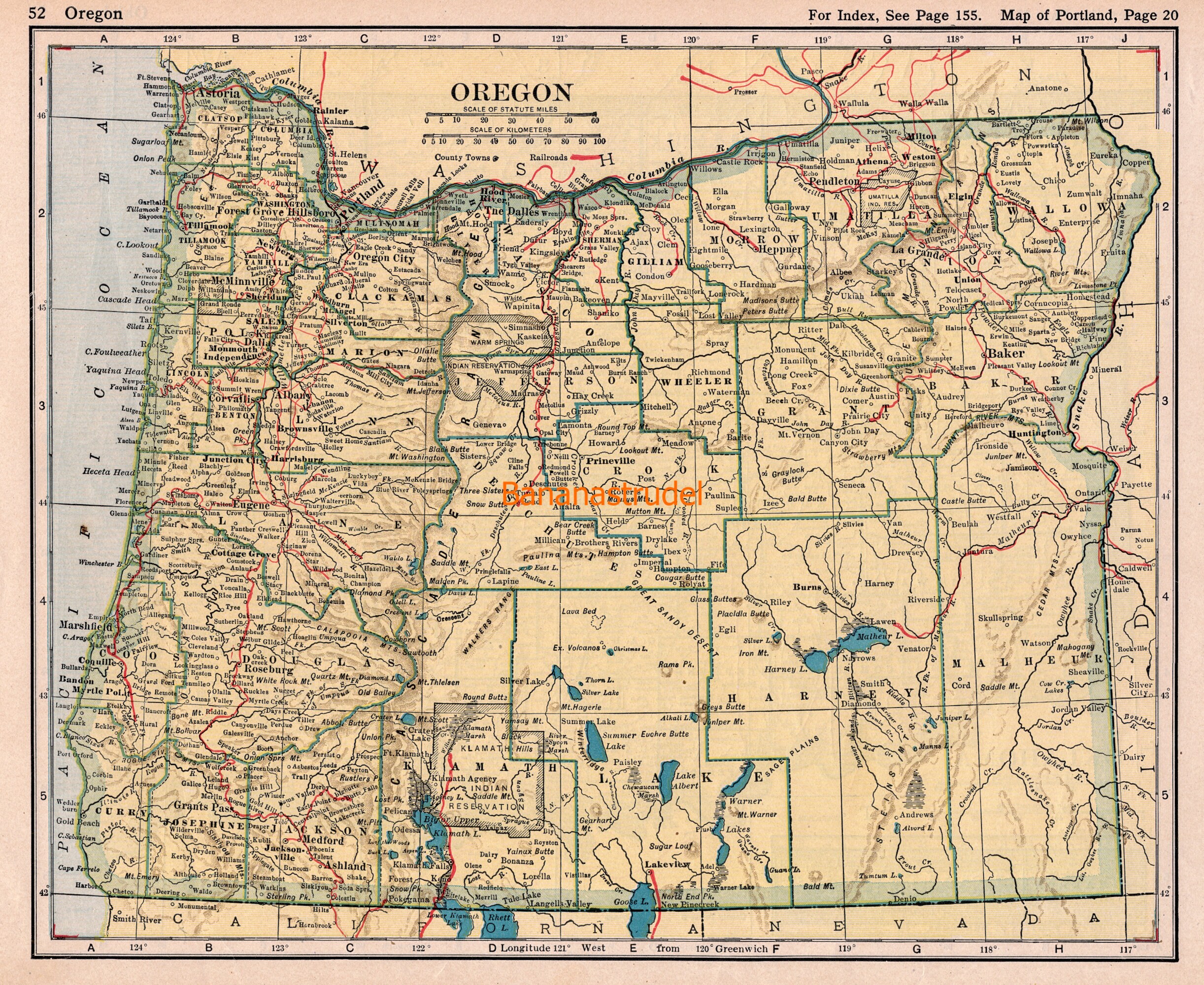 Antique Map of Oregon - Published 1921 - Etsy