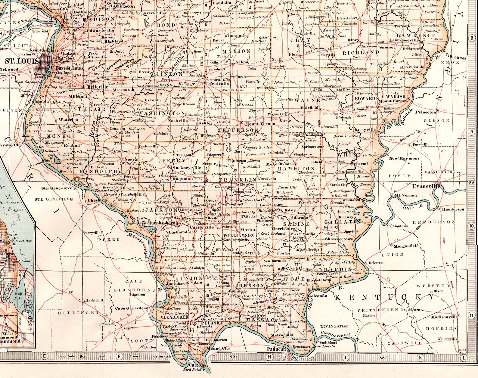 Chicago Inset Map Antique Map of Southern Illinois - Inset of Chicago and Vicinity - 1911 ...