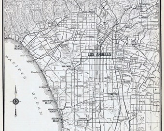 Vintage Map of Los Angeles, California and Vicinity - Published 1937