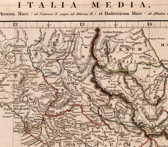 ラテン語表記のイタリア古地図 木製フレーム 1828年 中部イタリアのアンティーク地図 - 手彩色アロースミス地図