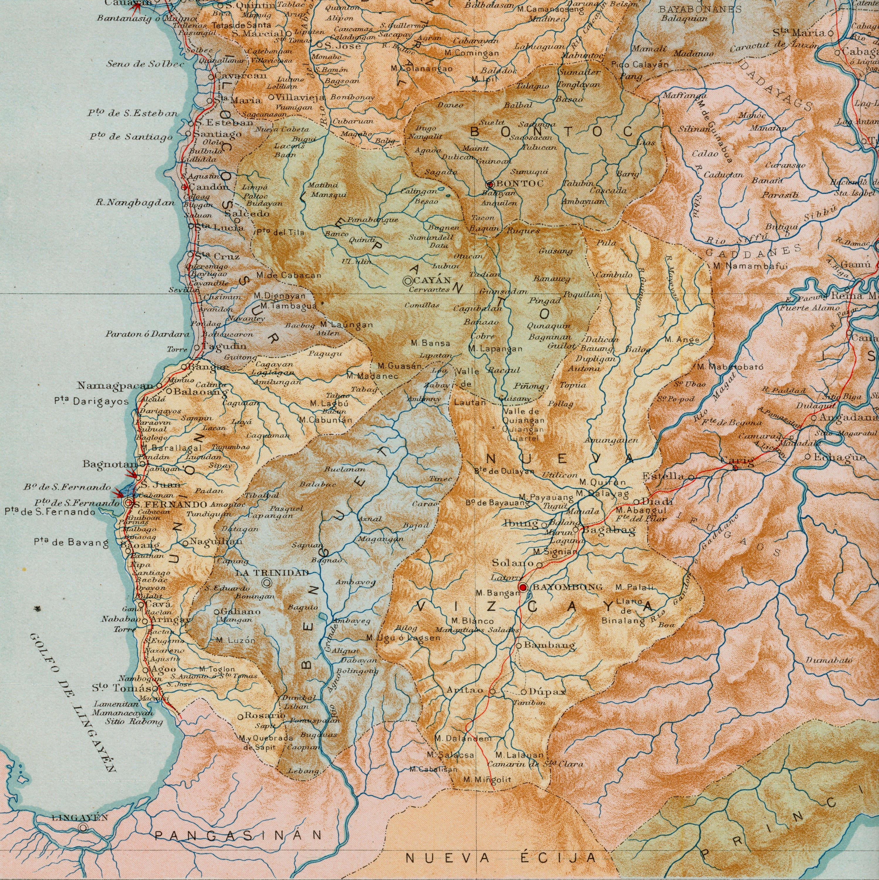 1900 年フィリピン ルソン島北部の珍しいアンティーク地図 - イロコス