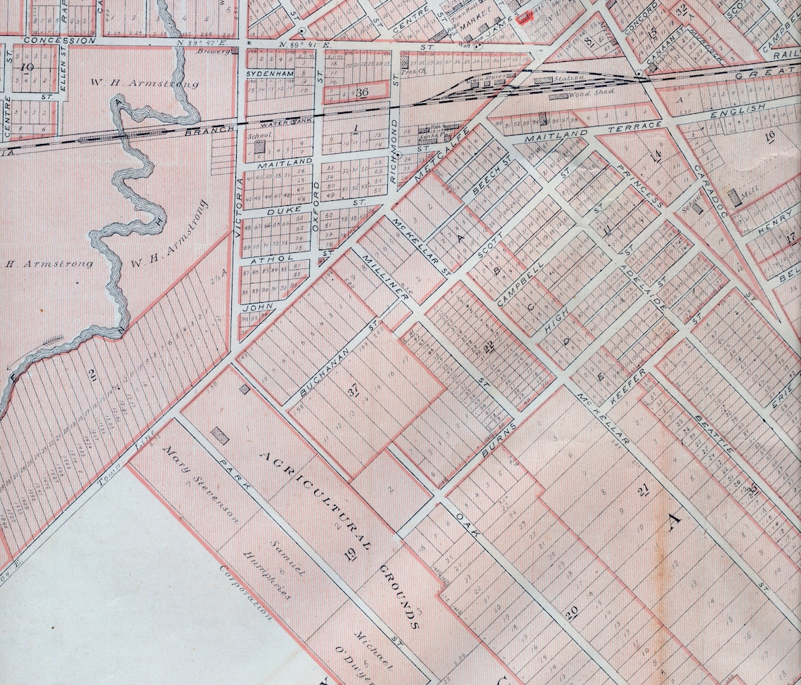 Strathroy Map 1878 Large Rare Vintage Map of Strathroy, Middlesex County, Ontario ...