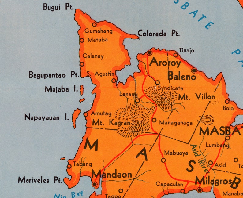 Masbate, the Philippines - RARE Large Vintage 1959 Map - Balud ...