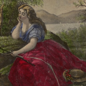 1860s - 1870s Antique Hand-coloured CDV Photograph. The Fair Angler