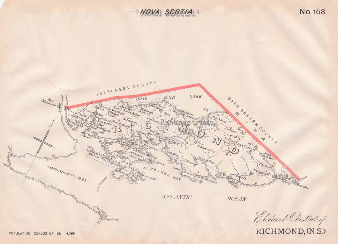 Antique Map of Richmond, Nova Scotia 1895 Electoral Map Rockdale L