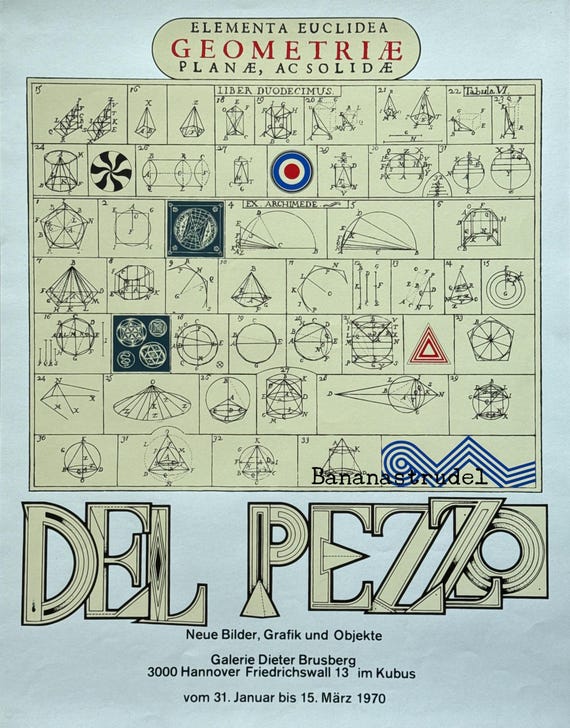 1970 Rare Vintage Poster for Lucio Del Pezzo Art Exhibit