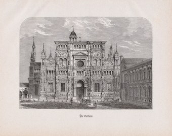 Antique Engraving of the Certosa of Pavia, Italy - Published 1876