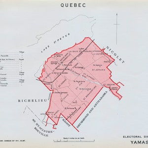 Ancienne carte de Yamaska, Québec, Canada - Carte électorale vintage de 1915 - Série It's Where You Live - LDN