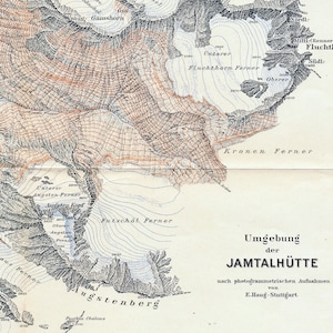 1909 Antike Karte der Jamtalhütte - Jamtalhütte - Ski Alpin - Tirol, Österreich