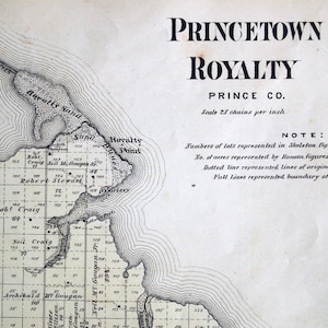 1880 Rare Vintage Map of Princetown Royalty, Prince County, Prince Edward Island - Vintage City Map - Old City Map