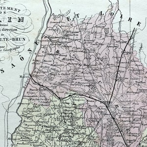 Ancienne carte de l'Ain, France - avec l'encart de Bourg - coloriée à la main - carte vintage française des années 1800