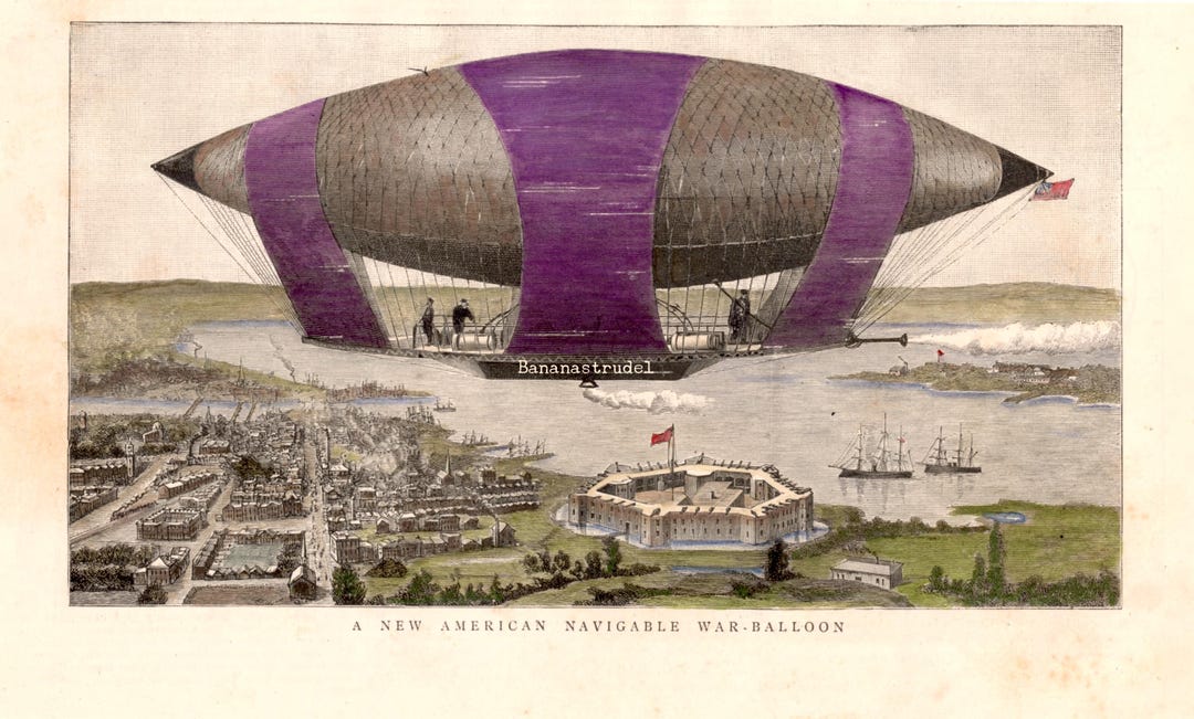 1885 Rare Handcoloured Antique Print of a New American Navigable War ...