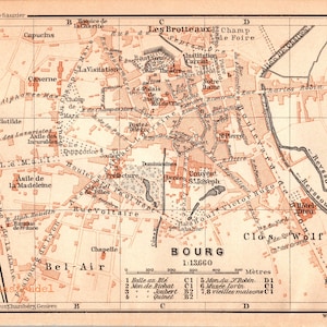 Antike Karte von Bourg, Frankreich - Kleiner Stadtplan von 1907