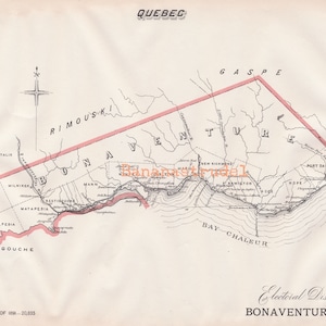Antique Map of Bonaventure Quebec - Published 1895 - Vintage Electoral Map - It&#39;s Where You Live Series
