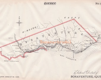 Antique Map of Bonaventure Quebec - Published 1895 - Vintage Electoral Map - It's Where You Live Series