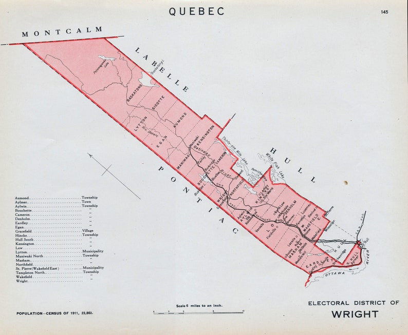 Antique Map of Wright, Quebec, Canada 1915 Vintage Electoral Map It's Where You Live Series LDN image 4