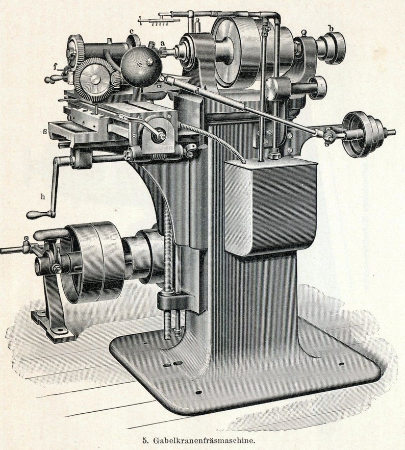1895 German Antique Engraving of Milling Machines Etsy