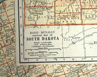 1937 Vintage Map of South Dakota - Vintage South Dakota Map - South Dakota Vintage Map