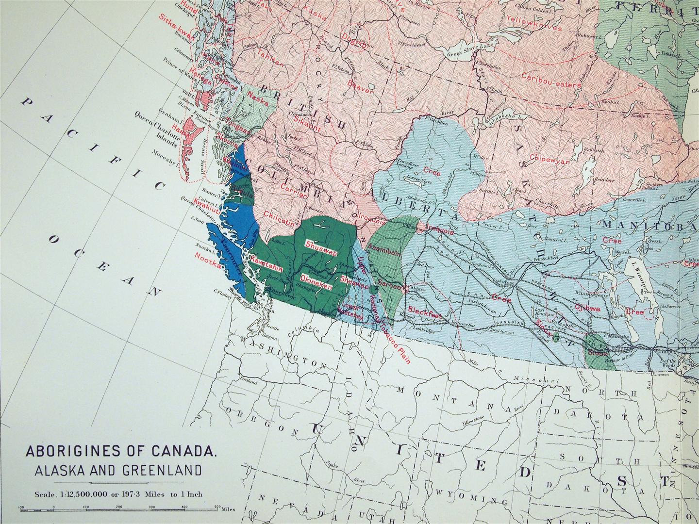 カナダ、アラスカ、グリーンランドの先住民の大型アンティーク地図