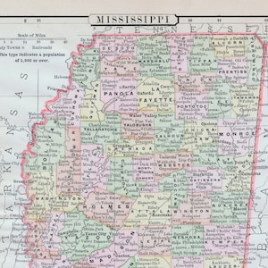 1901 Antique Map of Mississippi