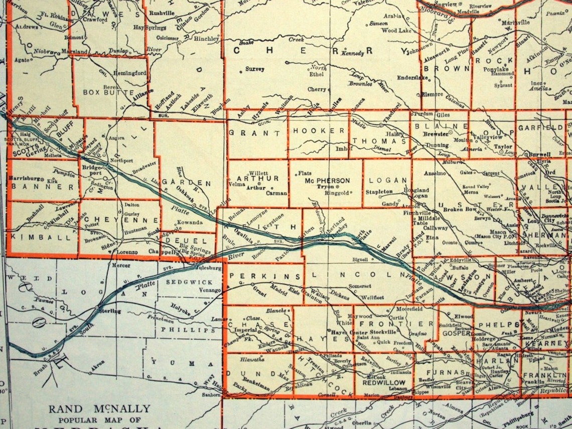 1937 Vintage Map of Nebraska Vintage Nebraska Map Nebraska Etsy