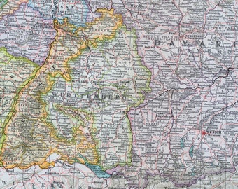 1902年版ドイツ帝国南西部の古地図 - センチュリーアトラス地図 - Etsy