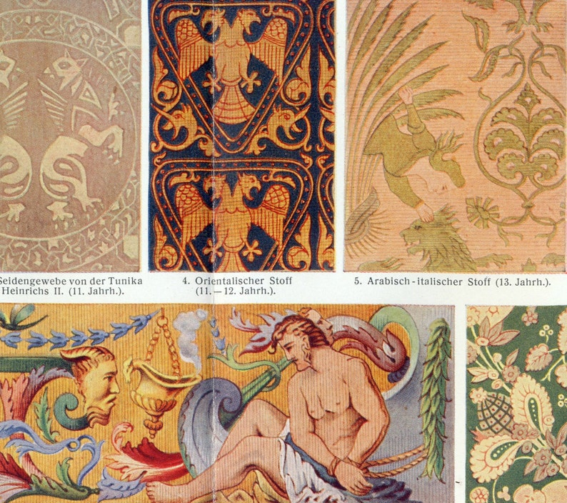 1895 Antique Print on Weaving Textiles Vintage German Chromolithograph image 1