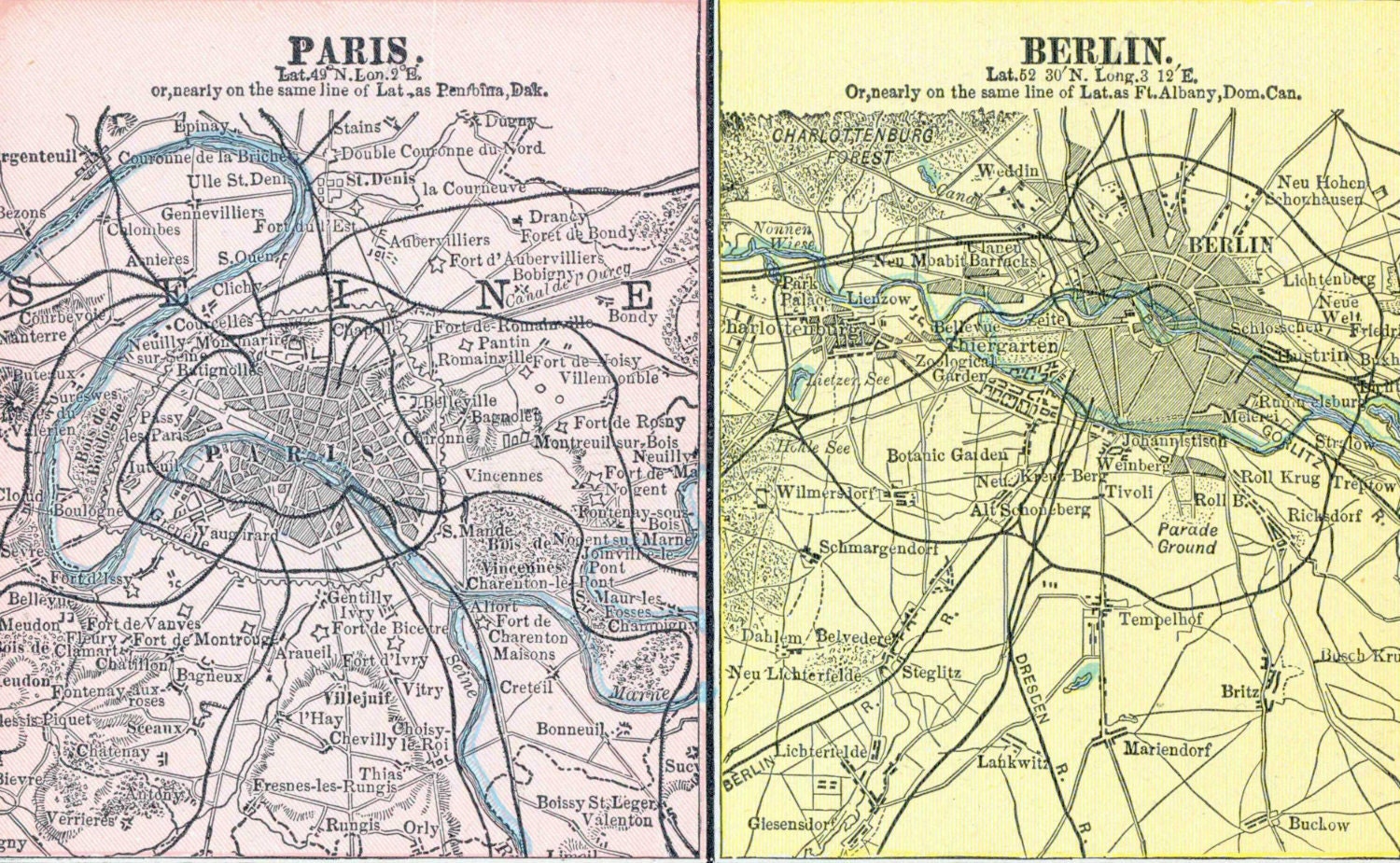 19 世紀の世界の主要都市の古地図 - ロンドン - パリ - ベルリン