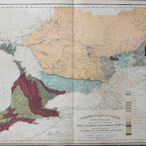 1880 Antike Geologische Karte von Kanada und Neufundland Kanada Neufundland Antike Karte - Selten - Handkoloriert - Blatt-Nr. 3