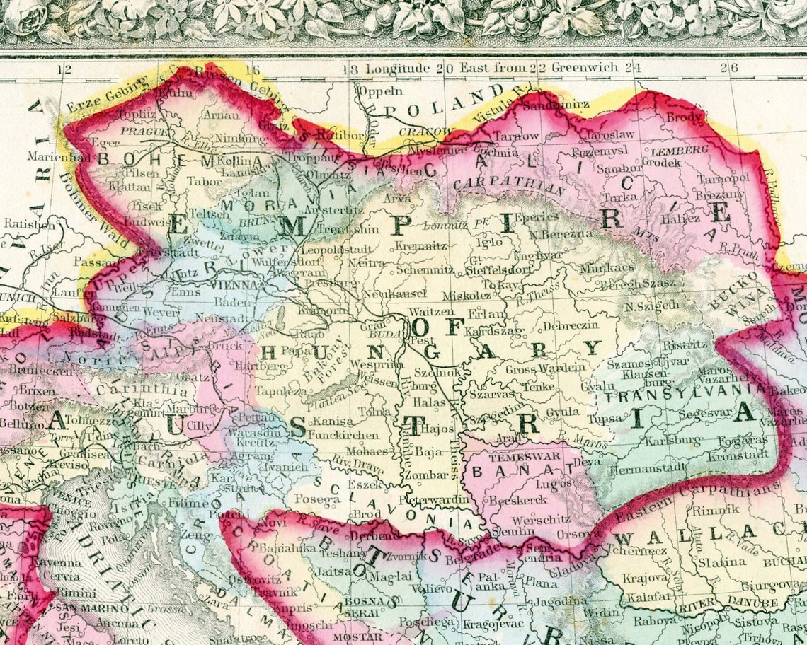 1864 Antieke Kaart van het Keizerrijk Oostenrijk Italiaanse - Etsy