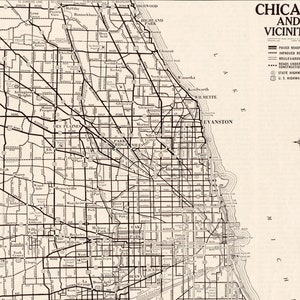 Plan de la ville de Chicago et ses environs, vintage 1937 - carte de Chicago vintage - ancienne carte de Chicago
