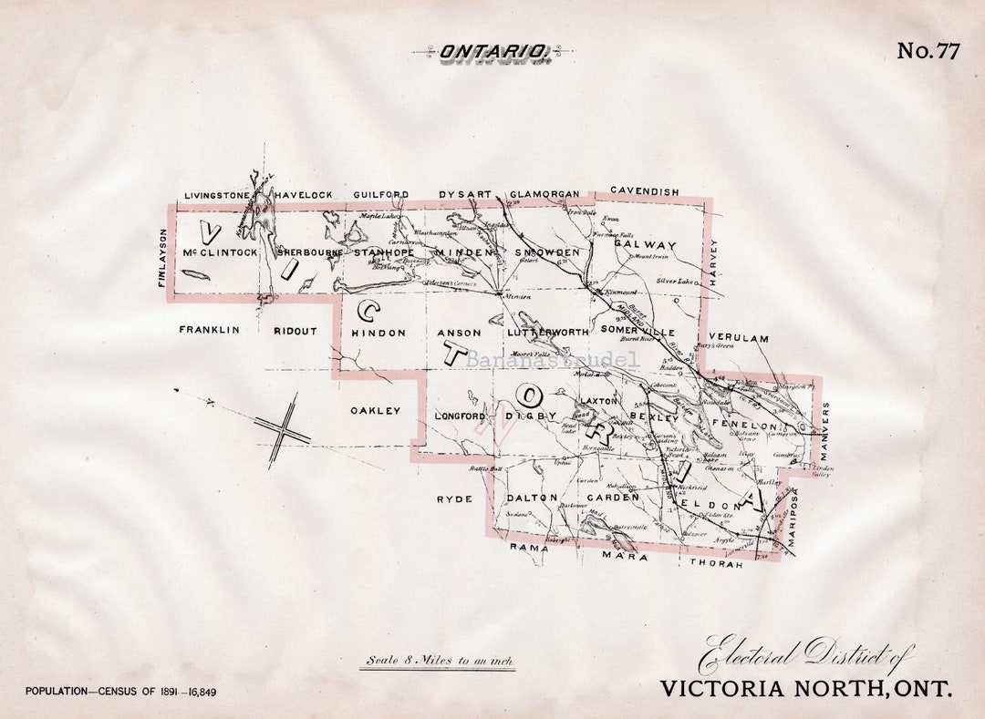 Antique Map of Victoria North, Ontario - 1895 Electoral Map - Kawartha ...