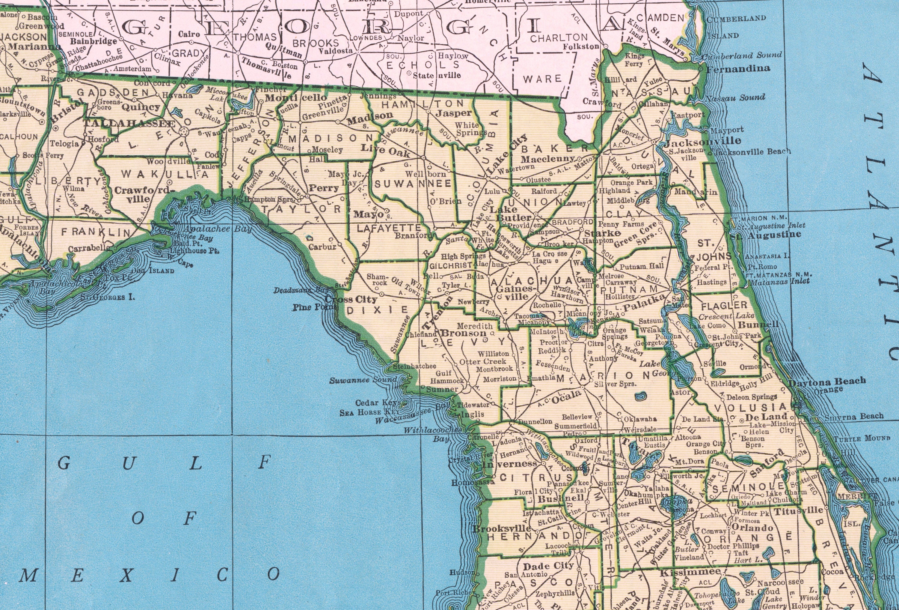 Blue and Emerald Green Vintage Florida Map 1944 Vintage Map of Florida