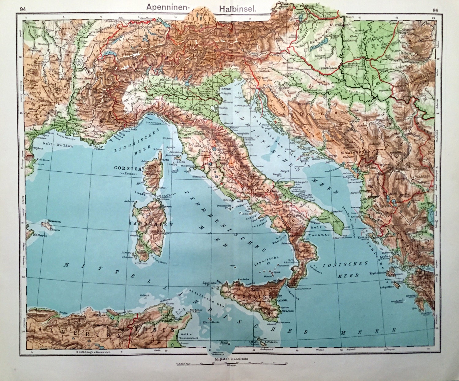 Italian Peninsula Physical Map Il Fullxfull.778371113 Hfb6 