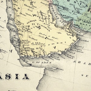 Carte de l'Asie ancienne de 1880 - Carte de l'Asie ancienne - Carte coloriée à la main - Grande carte rare - Carte exquise