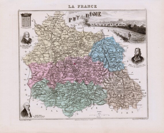 1883年版 フランス、ピュイ＝ド＝ドーム県のヴィンテージ地図