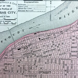 Carte ancienne de 1895 de Kansas City, partie principale - LDN