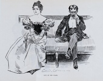 Gibson Girl - Out of His Class - 1906 Antique Charles Dana Gibson Print