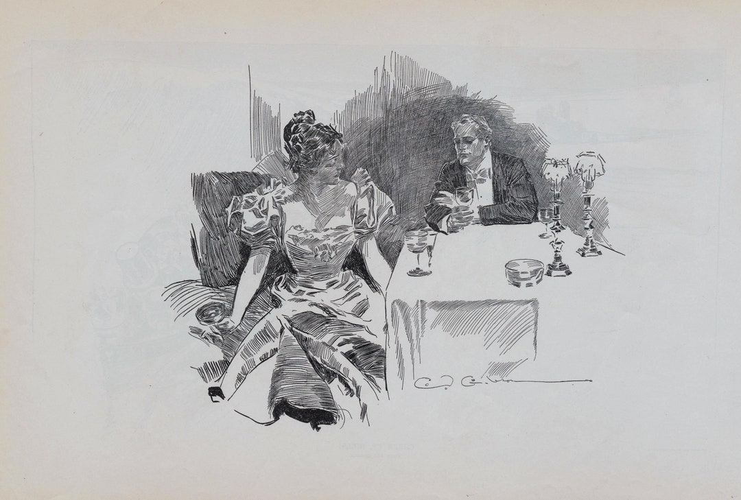 1907 Antique Gibson Girl Print - A Few Drinks - Charles Dana Gibson - Etsy