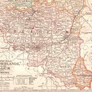 Carte ancienne des Pays-Bas et de la Belgique - Amsterdam - Bruxelles - Carte vintage Atlas de 1911 siècle