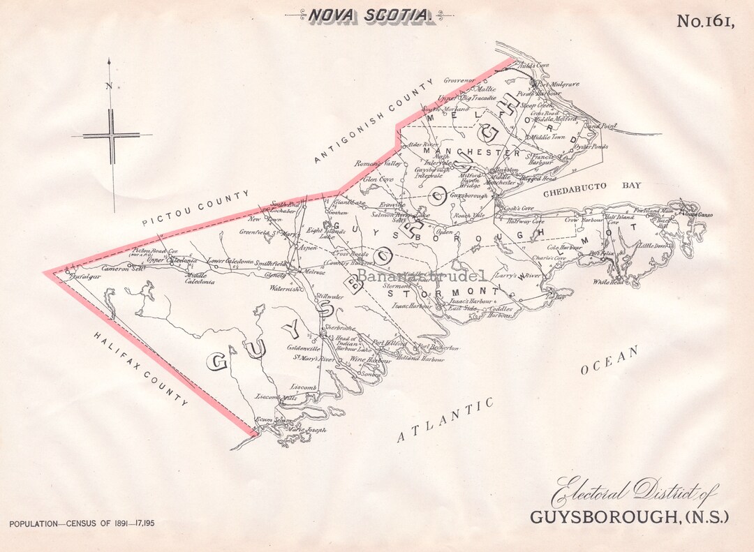 Antique Map of Guysborough Nova Scotia 1895 Electoral Map Etsy
