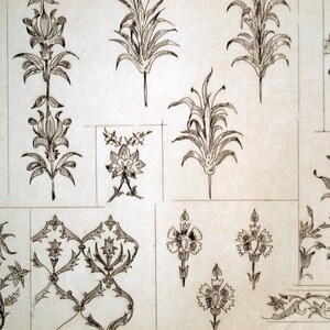1859 Rare Antique Engraving of Indo-Persian Flower Designs by Beaumont